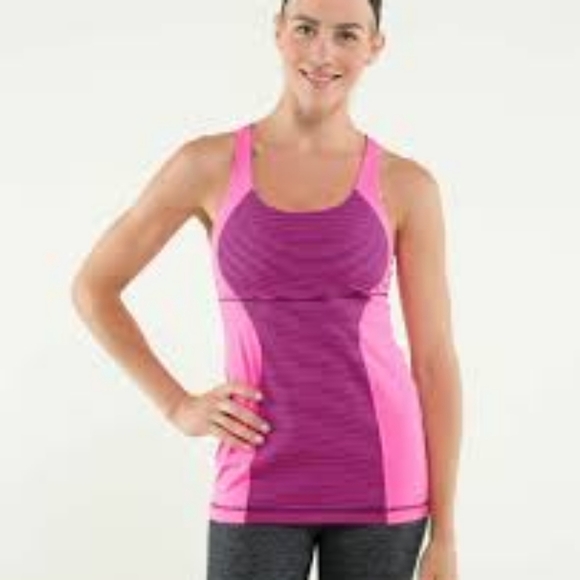 Lululemon Energy Tank Hyper Stripe  Raspberry Glo Light Plum - Picture 1 of 5